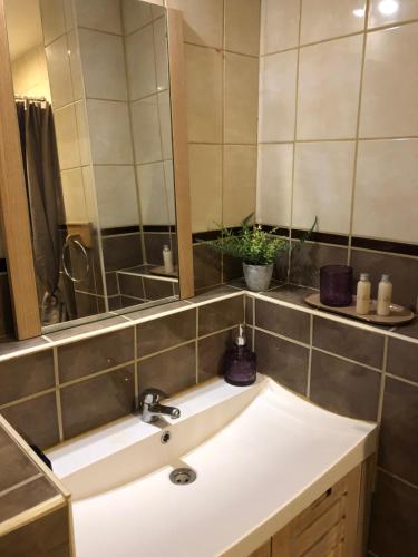 a bathroom with a sink and a mirror at Cloutiers26 in La Rochelle