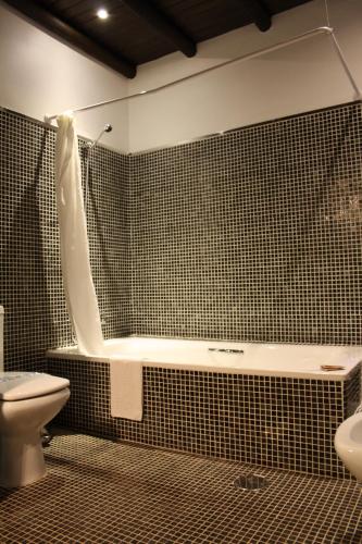 a bathroom with a tub and a toilet and a sink at Apartamentos La Ciudad in Ronda