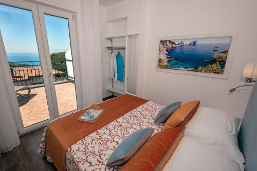 1 dormitorio con 1 cama y vistas al océano en Maison Cipriani, en SantʼAgata sui Due Golfi