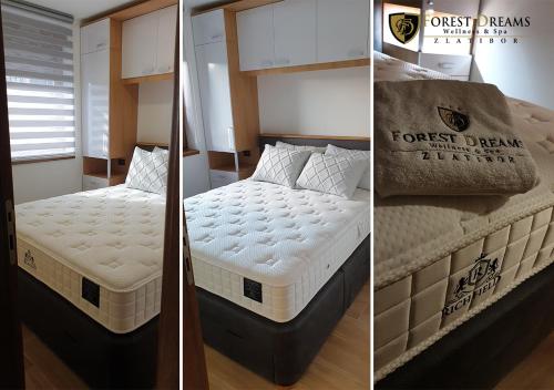 two pictures of a bed in a room at Forest Dreams in Zlatibor