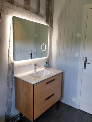 y baño con lavabo y espejo. en Chambre d’hôte Normande, en Freneuse-sur-Risle