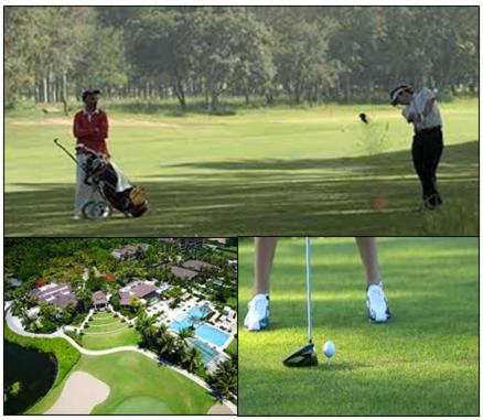 dos fotos de personas jugando golf en un campo de golf en Riad La Porte du Bouregreg, en Sale