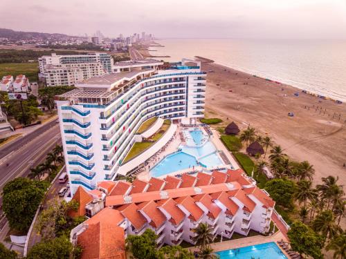an aerial view of a hotel and the beach at Las Americas Torre Del Mar in Cartagena de Indias
