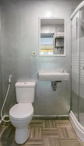 a bathroom with a toilet and a sink at Hau Eco Lodges Citumang Pangandaran in Pangandaran