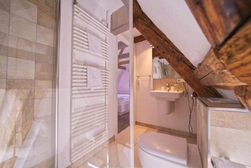 a bathroom with a toilet and a sink at Soleiado Hotel in Bietigheim-Bissingen