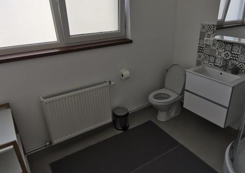 a small bathroom with a toilet and a window at Neferprod Apartments - IS - CAM 08 in Timişoara