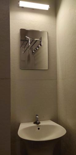 a bathroom with a white sink and a mirror at Hotel Green Plaza in Trichūr