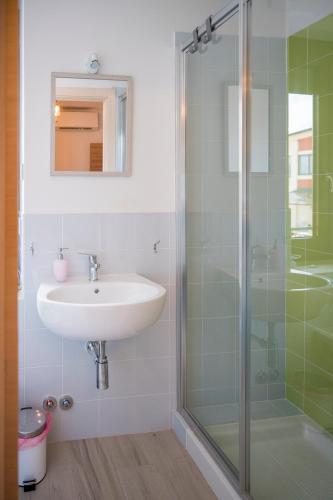 a bathroom with a sink and a shower at Vino e Turismo in San Defedente di Cervasca