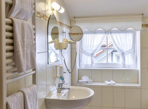 a bathroom with a sink and a window at Hotel Gut Voigtlaender in Blankenburg