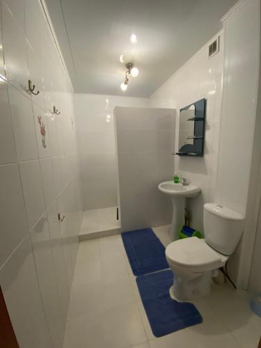 a bathroom with a toilet and a shower and a sink at Hotel Astam in Kostanay