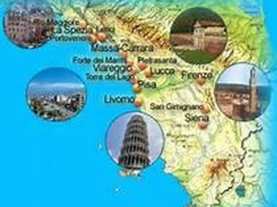a map of an island with different places on it at La Perla in piazza Duomo a Pietrasanta in Pietrasanta