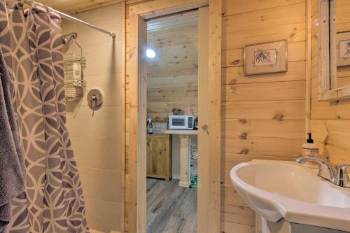 马斯希尔Converted Trailer with Furnished Deck in Marshall!的带浴缸和水槽的浴室