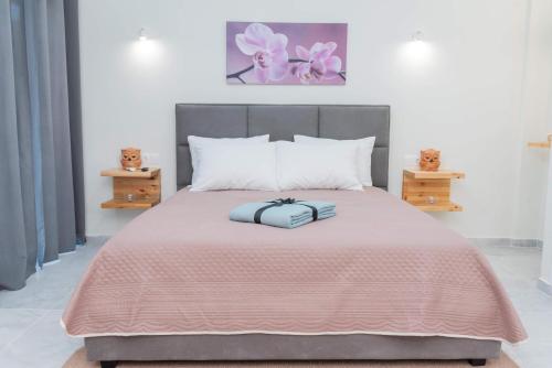 un letto con coperta rosa e cuscini bianchi di AS ALESIAS SUITES.Room 12. a Città di Rodi