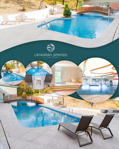 a collage of photos of a swimming pool at Lankaran Springs Wellness Resort in Lankaran