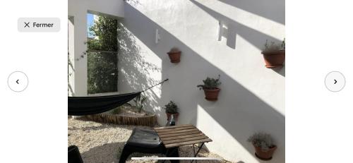 a hammock in the corner of a room with plants at Villa moderne avec piscine, front de mer in Casablanca