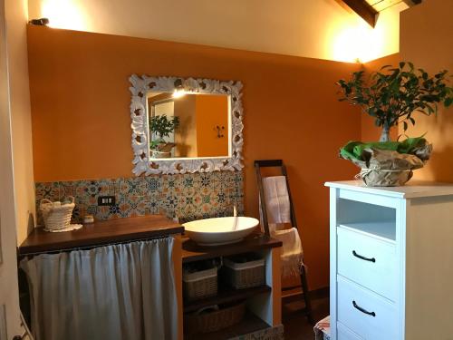 uma casa de banho com um lavatório e um espelho em La zagara in Fiore em Monforte San Giorgio