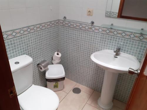 La salle de bains est pourvue de toilettes et d'un lavabo. dans l'établissement Niza Apartamentos, à Mogán