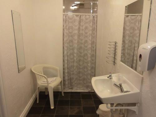 a bathroom with a sink, toilet and shower at Betty Cottles Inn in Okehampton