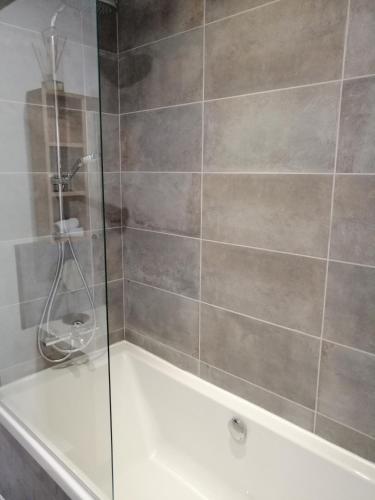 a bathroom with a shower with a bath tub at La Maison Grivolas Appartements et Maison d'hôtes in Avignon