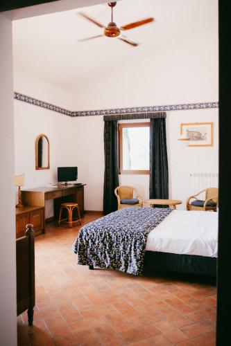 a bedroom with a bed and a desk at Fattoria Degli Usignoli in San Donato in Fronzano