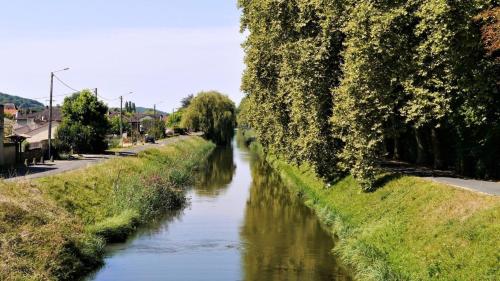 a river with trees on the side of it at Petite maison du Tertre in Baneuil