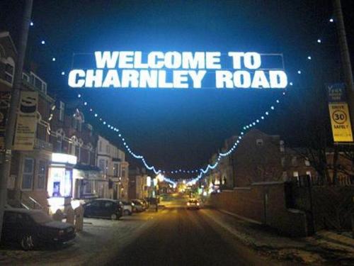 a sign that says welcome to chantry road on a street at The Kings Cross Hotel in Blackpool
