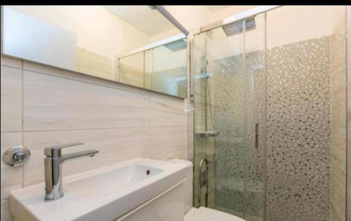 a bathroom with a shower and a toilet and a sink at Villa deluxe "H" - private jacuzzi in Novi Vinodolski