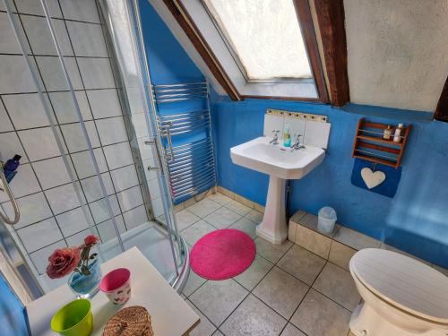 a small bathroom with a sink and a toilet at The Old Manor House B & B in Brasted