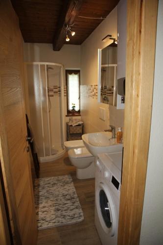 łazienka z umywalką, toaletą i prysznicem w obiekcie Il Sogno di Remí w mieście Brossasco