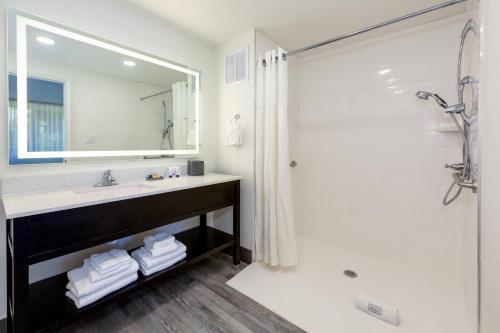 a bathroom with a sink and a large mirror at The Island Resort at Fort Walton Beach in Fort Walton Beach