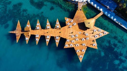 an aerial view of a ship in the water at Duja Bodrum in Torba