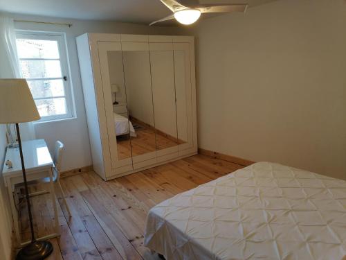 a bedroom with a bed and a large mirror at Chez Laurence 2 pieces 43 m2 à 30 minutes de la mer in Pignans