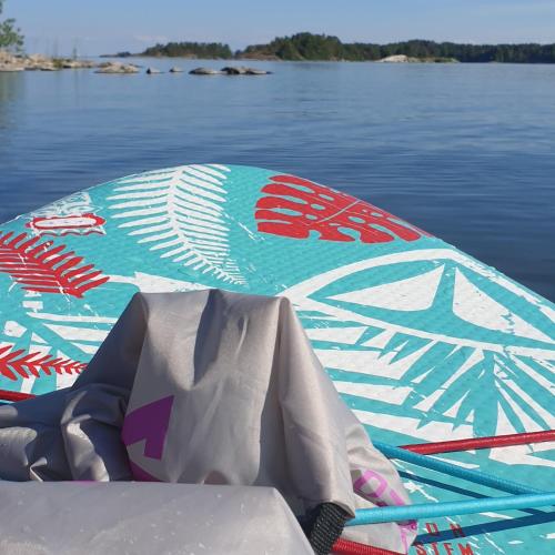 a boat with a fish painted on the side of the water at Rolfskärrs Stugby in Nygård