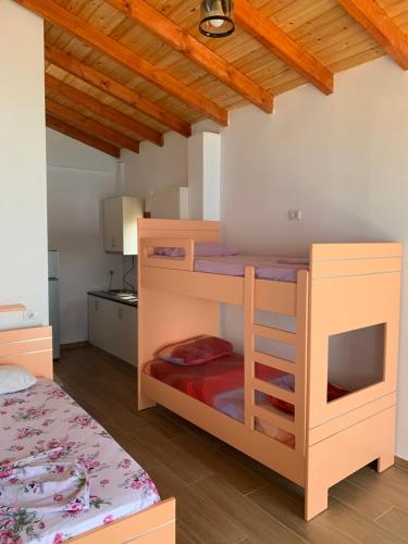 1 dormitorio con 1 litera en una habitación en Borsh Beach Apartments - BBA, en Borsh