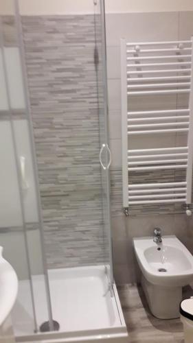 Un baño con ducha, inodoro y lavabo. en B&B "La Camelia", en Rieti