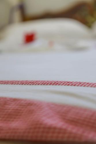 a close up of a table with a red object on it at Dar El Jerbi in Mezraya