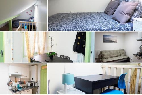eine Collage mit Fotos von einem Schlafzimmer und einem Zimmer in der Unterkunft Saint Georges - ParisSmile in Villeneuve-Saint-Georges