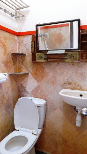 a bathroom with a toilet and a sink at Omah Wetan Homestay in Malang