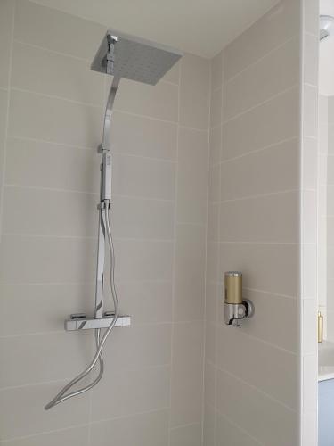 une douche dans une salle de bain avec une pomme de douche dans l'établissement La Clé Du Maumont, à Sainte-Féréole