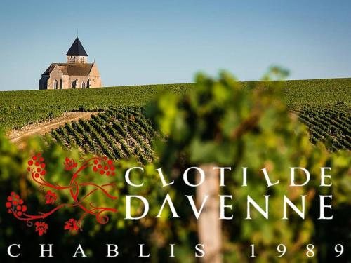 un vignoble avec une église au-dessus d'un champ dans l'établissement Les Temps Perdus, à Préhy