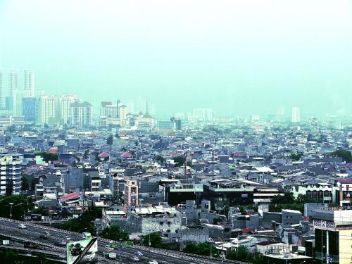 Vista generica su Giacarta o vista sulla città dall'interno dell'hotel