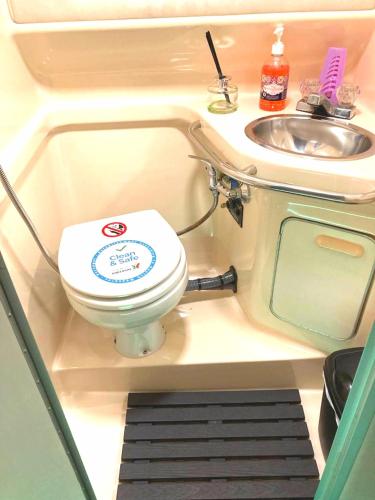 a small bathroom with a toilet and a sink at SLEEPBOAT Barco Hotel Oporto Douro in Porto