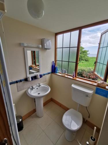 a bathroom with a toilet and a sink and a window at Ban Milis 1 in Fethard on Sea