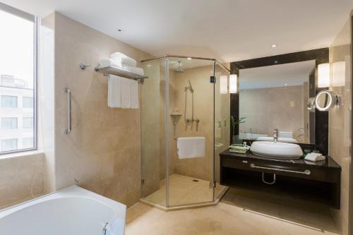 a bathroom with a tub and a sink and a shower at Holiday Inn Nanjing Aqua City by IHG in Nanjing