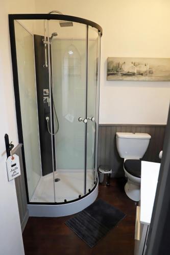 une cabine de douche dans une salle de bain avec toilettes dans l'établissement L'appartement 62, à Le Lonzac