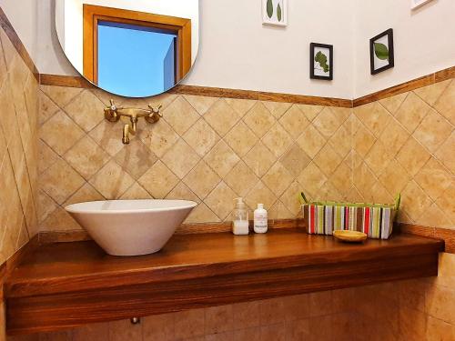 a bathroom with a sink and a mirror at Suite in vigneto in Passopisciaro