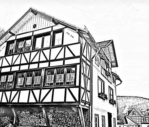 a black and white photo of a building at Quartier am Fluss in Schwarzburg