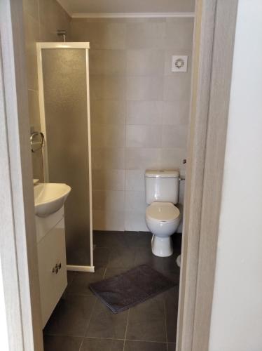 a bathroom with a toilet and a sink at The Garden Studio in Kriopigi
