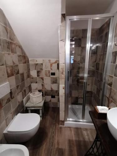 a bathroom with a toilet and a shower at Casina Matilde in Varese Ligure