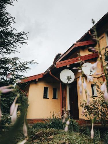 a house with two eyes on the side of it at Котедж "Romanna" in Slavske